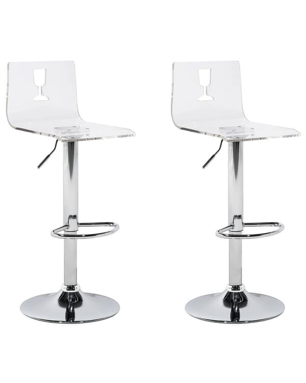 Barstole Transparent Akryl Sølv Blank Metal Sæt 81/102 x 38 cm Drejelig Gaslift Justerbar Moderne Vinglas Motiv Stil med Ryg til Køkken Dekor