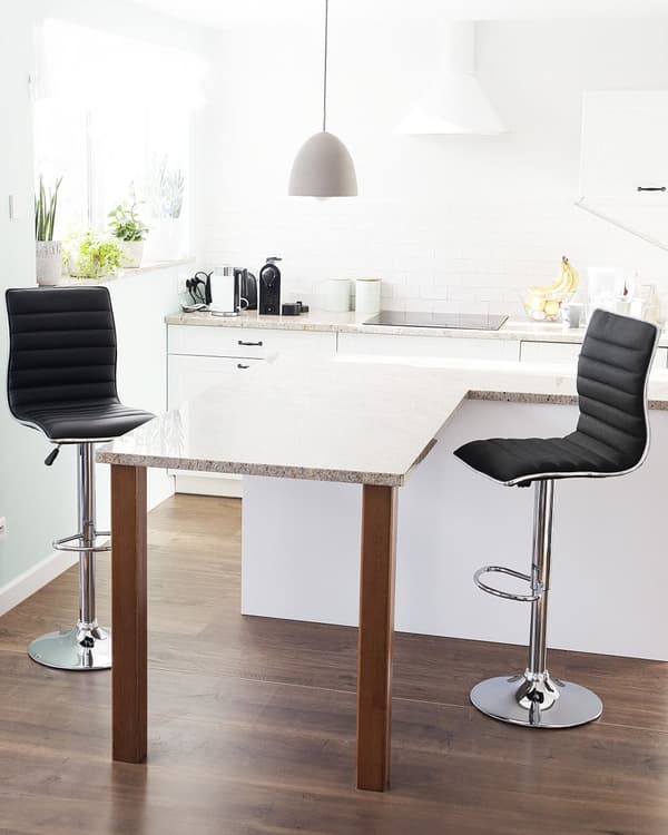 Sæt med 2 Barstole Sort Stof Sæde Sølv Stel Modhøjde Drejelig Justerbar Højde
