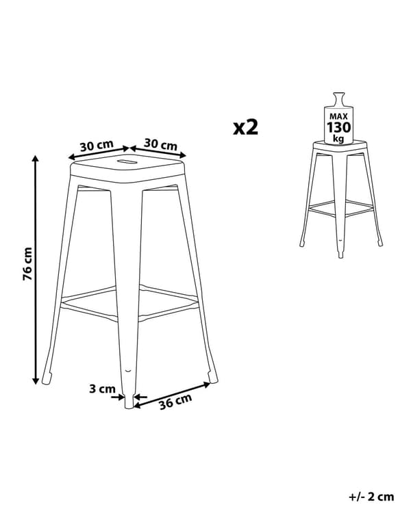 Sæt med 2 barstole Hvid Metal 76 cm Stabelbar Bordhøjde Industriel Moderne Stil