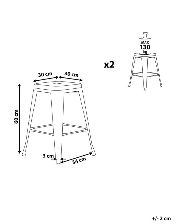 Sæt med 2 barstole Gul Metal 60 cm Stabelbar Bordhøjde Industriel Moderne Stil