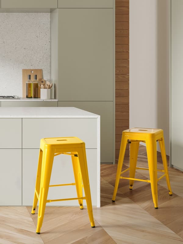 Sæt med 2 barstole Gul Metal 60 cm Stabelbar Bordhøjde Industriel Moderne Stil