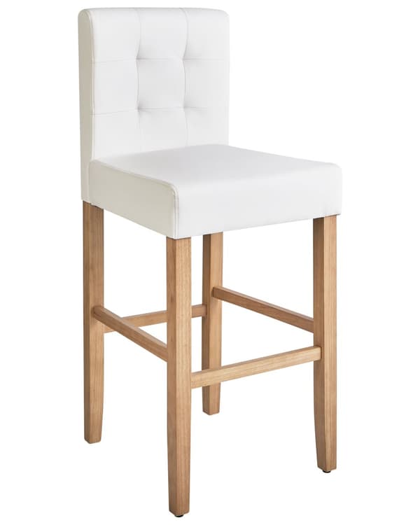 Sæt med 2 Barstole Off-white Kunstlæder med Ryglæn Spisestue Køkken Polstret Moderne Stil
