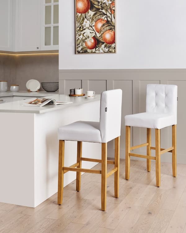 Sæt med 2 Barstole Off-white Kunstlæder med Ryglæn Spisestue Køkken Polstret Moderne Stil