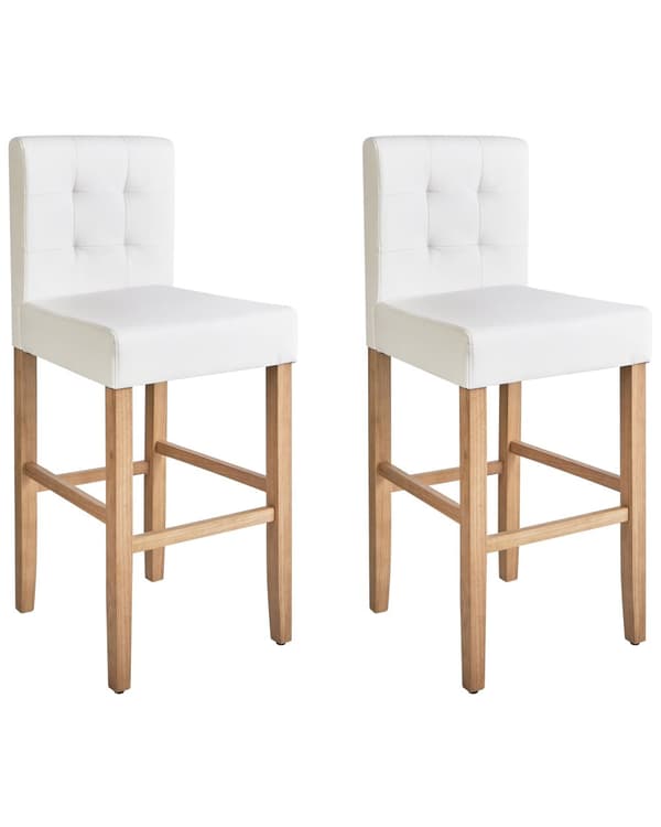Sæt med 2 Barstole Off-white Kunstlæder med Ryglæn Spisestue Køkken Polstret Moderne Stil