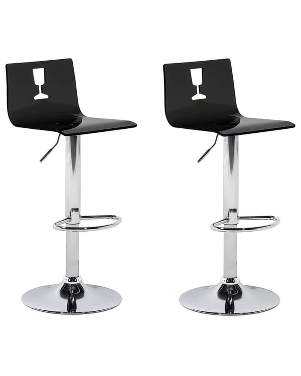 Barstole Transparent Sort Akryl Sølv Blank Metal Sæt 81/102 x 38 cm Dreje Gaslift Justerbar Moderne Vinglas Motiv Stil Ryg til Køkken Dekor