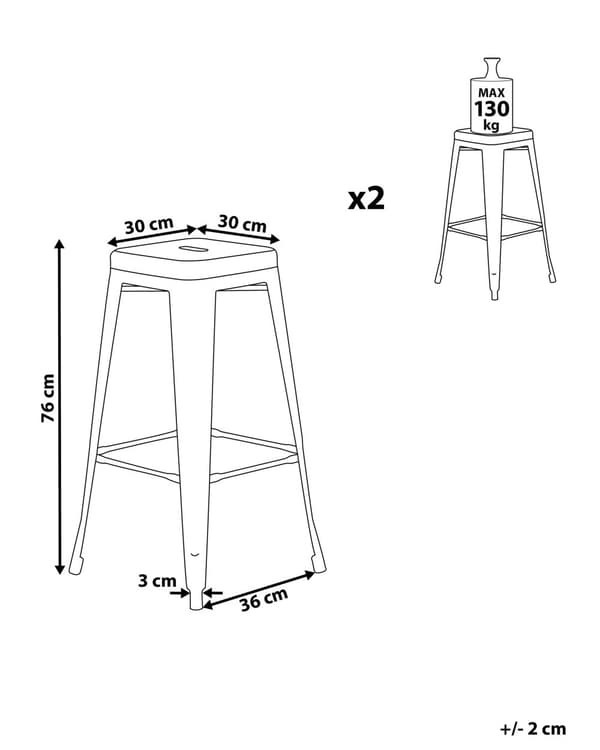Sæt med 2 barstole Hvid Metal 76 cm Stabelbar Bordhøjde Industriel Moderne Stil