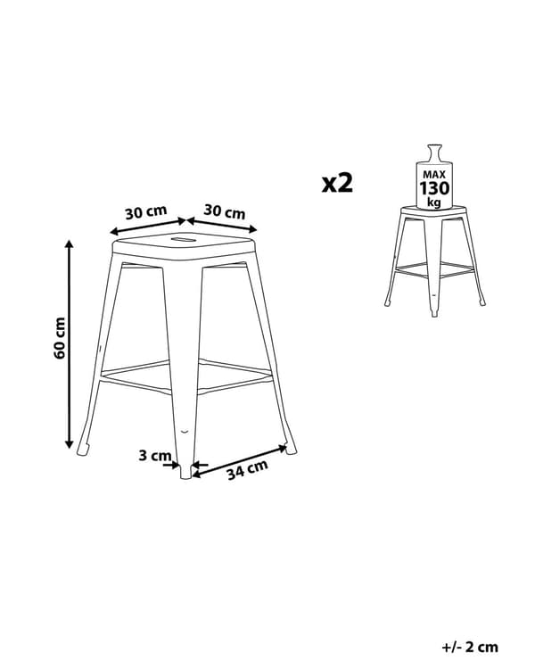 Sæt med 2 barstole Sort Metal 60 cm Stabelbar Bordhøjde Industriel Moderne Stil