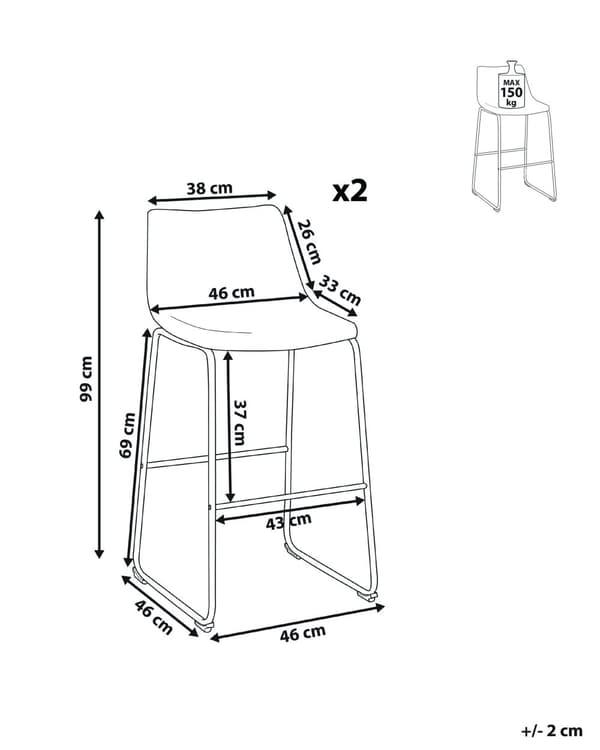Barstole Blå Polstret Sorte Metalben Sæt 99 x 46 x 46 cm Høje Køkkenstole Ryglæn Fodstøtte Moderne Counterstole Køkkenø Barbord Indretning