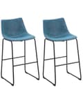Miniatyrbillede 1 af 10: Barstole Blå Polstret Sorte Metalben Sæt 99 x 46 x 46 cm Høje Køkkenstole Ryglæn Fodstøtte Moderne Counterstole Køkkenø Barbord Indretning