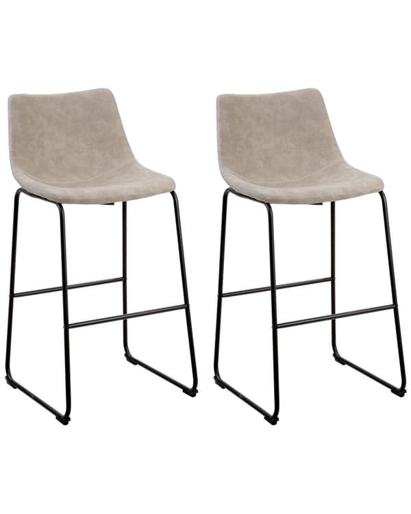 Barstole Beige Polstret Sorte Metalben Sæt 99 x 46 x 46 cm Høje Køkkenstole Ryglæn Fodstøtte Moderne Counterstole Køkkenø Barbord Indretning
