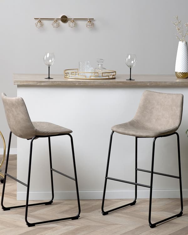 Set av 2 Barstolar Beige Tygklädsel Svarta Metallben Fotpall Industriell