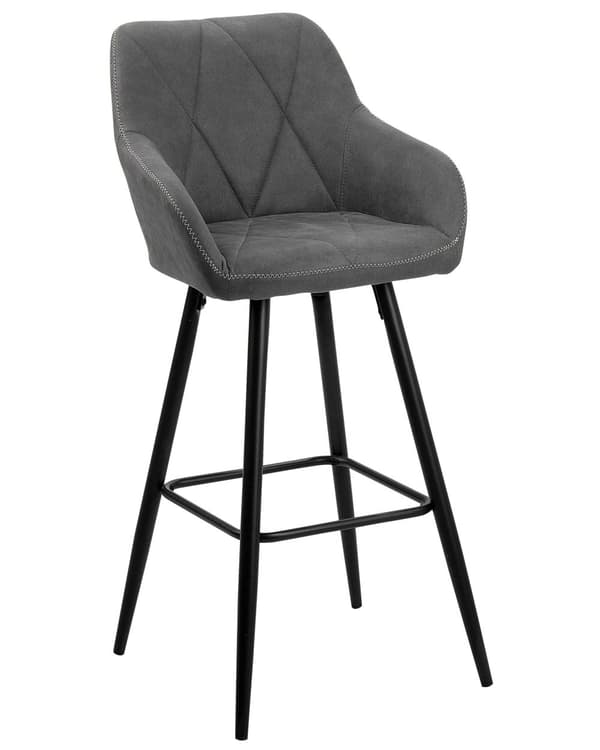 Barstole Grå Polyester med Metalben Sæt 104 x 47 x 47 cm Høj Counterstole med Arme og Ryglæn i Quiltet Rombe Mønster til Køkken Barbord Dekor