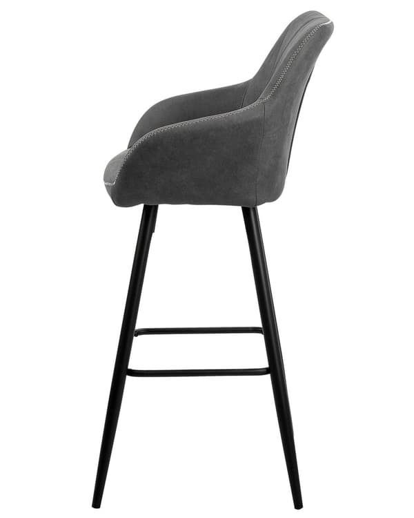 Barstole Grå Polyester med Metalben Sæt 104 x 47 x 47 cm Høj Counterstole med Arme og Ryglæn i Quiltet Rombe Mønster til Køkken Barbord Dekor