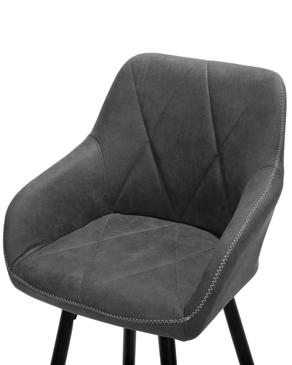 Barstole Grå Polyester med Metalben Sæt 104 x 47 x 47 cm Høj Counterstole med Arme og Ryglæn i Quiltet Rombe Mønster til Køkken Barbord Dekor