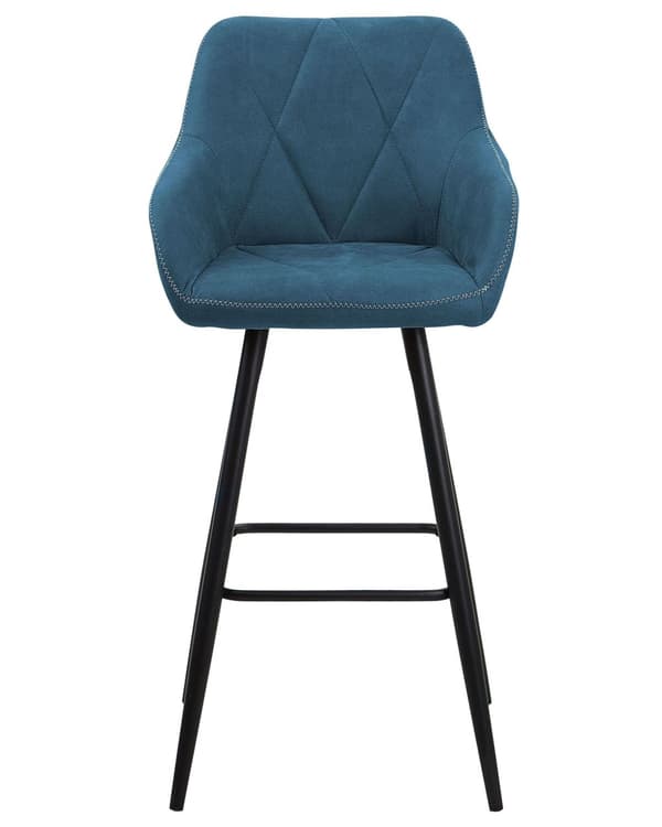Barstole Blå Polyester med Metalben Sæt 104 x 47 x 47 cm Høj Counterstole med Arme og Ryglæn i Quiltet Rombe Mønster til Køkken Barbord Dekor