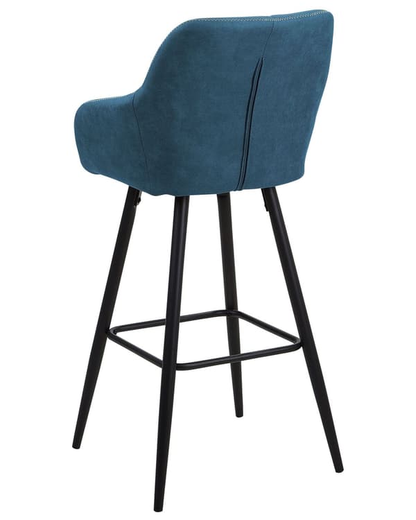 Barstole Blå Polyester med Metalben Sæt 104 x 47 x 47 cm Høj Counterstole med Arme og Ryglæn i Quiltet Rombe Mønster til Køkken Barbord Dekor