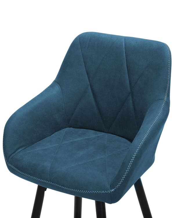 Barstole Blå Polyester med Metalben Sæt 104 x 47 x 47 cm Høj Counterstole med Arme og Ryglæn i Quiltet Rombe Mønster til Køkken Barbord Dekor
