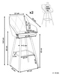 Miniatyrbillede 3 af 10: Barstole Beige Polyester Metalben Sæt 104 x 47 x 47 cm Høj Counterstole med Arme og Ryglæn i Quiltet Rombe Mønster til Køkken Barbord Dekor