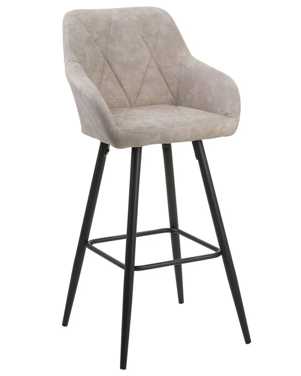 Barstole Beige Polyester Metalben Sæt 104 x 47 x 47 cm Høj Counterstole med Arme og Ryglæn i Quiltet Rombe Mønster til Køkken Barbord Dekor