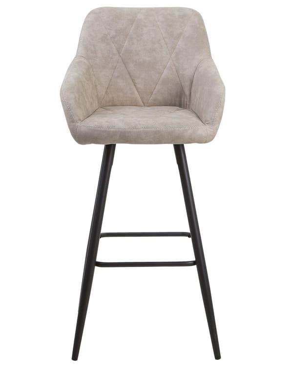 Barstole Beige Polyester Metalben Sæt 104 x 47 x 47 cm Høj Counterstole med Arme og Ryglæn i Quiltet Rombe Mønster til Køkken Barbord Dekor
