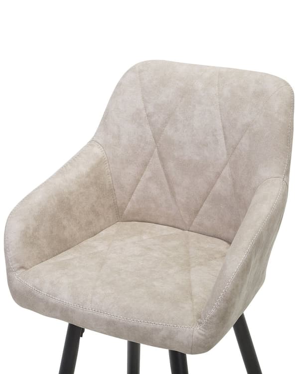 Barstole Beige Polyester Metalben Sæt 104 x 47 x 47 cm Høj Counterstole med Arme og Ryglæn i Quiltet Rombe Mønster til Køkken Barbord Dekor