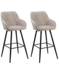 Miniatyrbillede 1 af 10: Barstole Beige Polyester Metalben Sæt 104 x 47 x 47 cm Høj Counterstole med Arme og Ryglæn i Quiltet Rombe Mønster til Køkken Barbord Dekor
