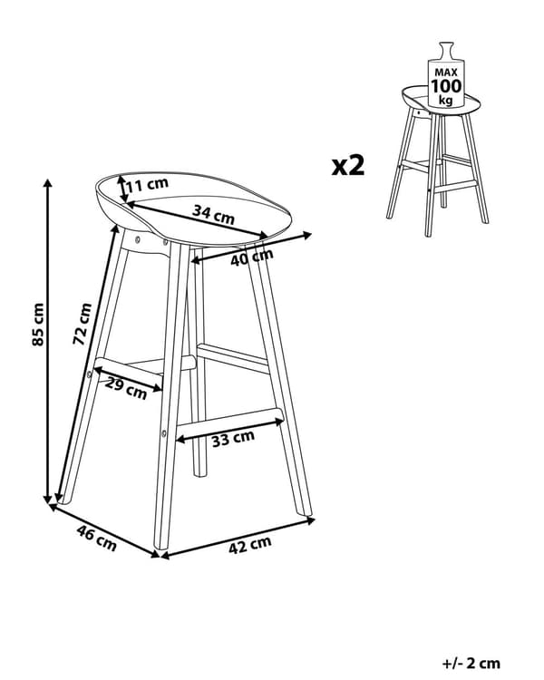 Barstol 2 st Ljusträ och Vit Färg 85 cm Kök Syntetiskt Material