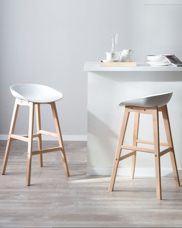 Barstol 2 st Ljusträ och Vit Färg 85 cm Kök Syntetiskt Material