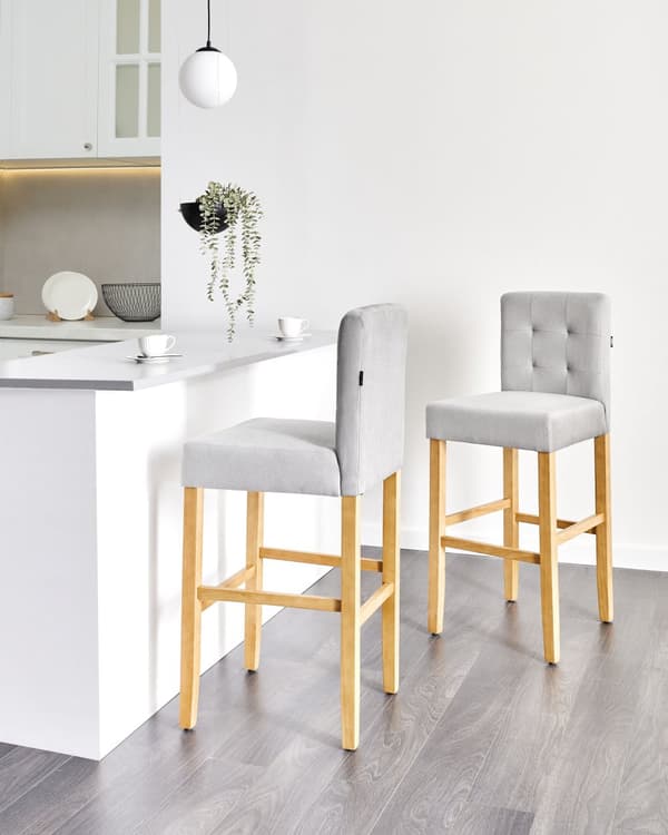 Barstol 2 st Grå Klädd Tuftad med Fotstöd Modern