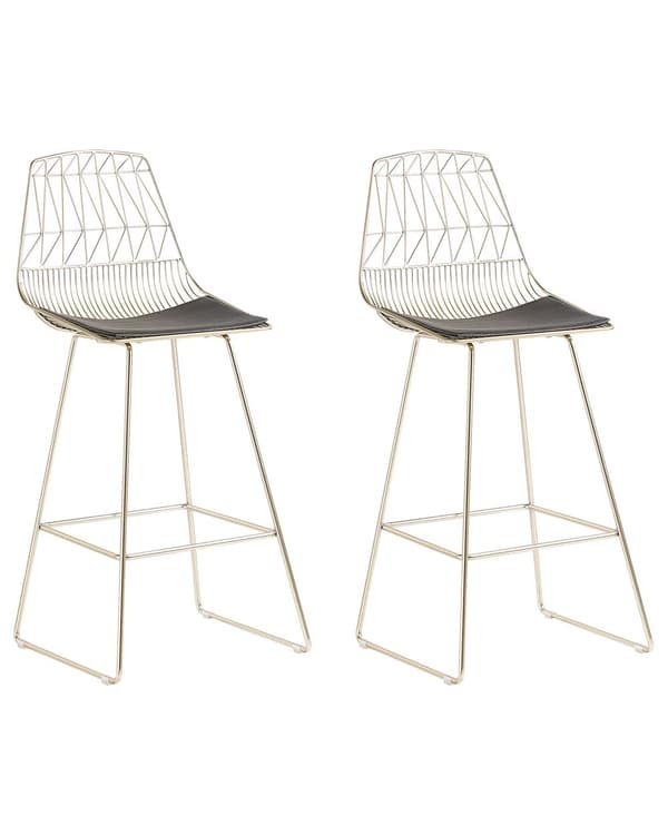 Set med 2 barstolar Guld Stålstomme Konstläder Höjd ribbrygg Modern design