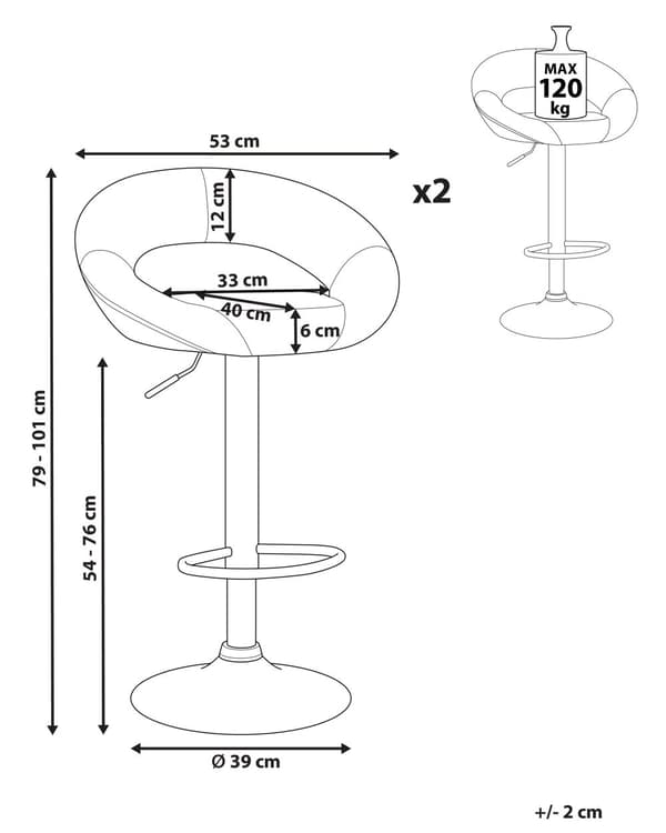 Set med 2 barstolar Grå Konstläder Fotpall Svängbar Gaslyft Justerbar höjd Minimalistisk