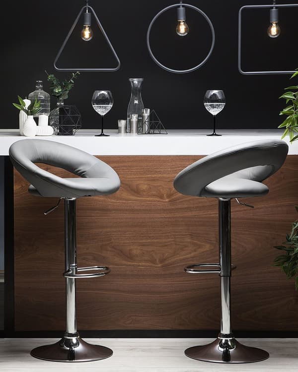 Set med 2 barstolar Grå Konstläder Fotpall Svängbar Gaslyft Justerbar höjd Minimalistisk