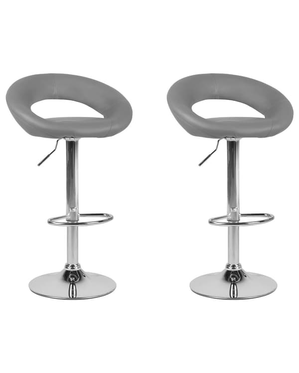 Set med 2 barstolar Grå Konstläder Fotpall Svängbar Gaslyft Justerbar höjd Minimalistisk