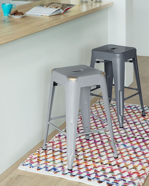Barstol 2 st Grå Metall 60 cm Stapelbar Industriell