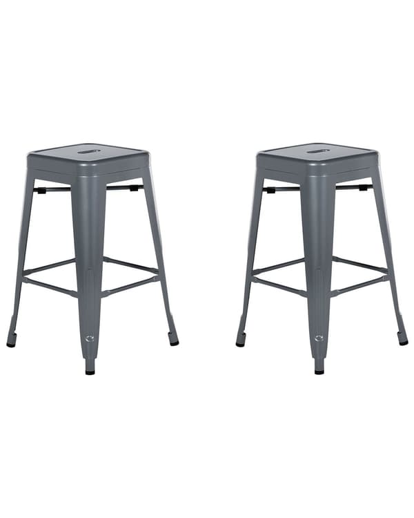 Barstol 2 st Grå Metall 60 cm Stapelbar Industriell