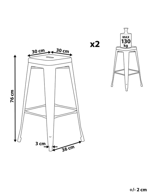 Sæt med 2 barstole Grå metal 76 cm Stabelbar Skrankehøjde Industriel Moderne Stil