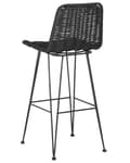 Miniatyrbillede 6 af 9: Barstole Sort Rattan med Sort Metalben Sæt 103 x 47 x 43 Flet Stole til Køkkenø Træ med Ryglæn Fodstøtte og Anti Rids Dupper Inspireret Boho