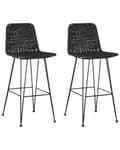 Miniatyrbillede 1 af 9: Barstole Sort Rattan med Sort Metalben Sæt 103 x 47 x 43 Flet Stole til Køkkenø Træ med Ryglæn Fodstøtte og Anti Rids Dupper Inspireret Boho