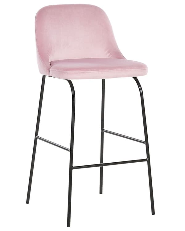 Sæt med 2 Rosa Barstole Betrukket med Velour Sorte Metalben Industriel Stil