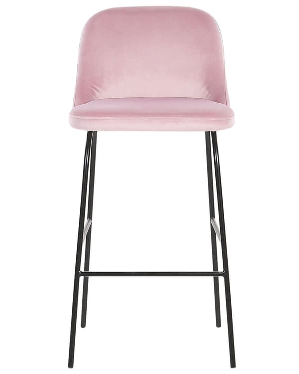 Sæt med 2 Rosa Barstole Betrukket med Velour Sorte Metalben Industriel Stil