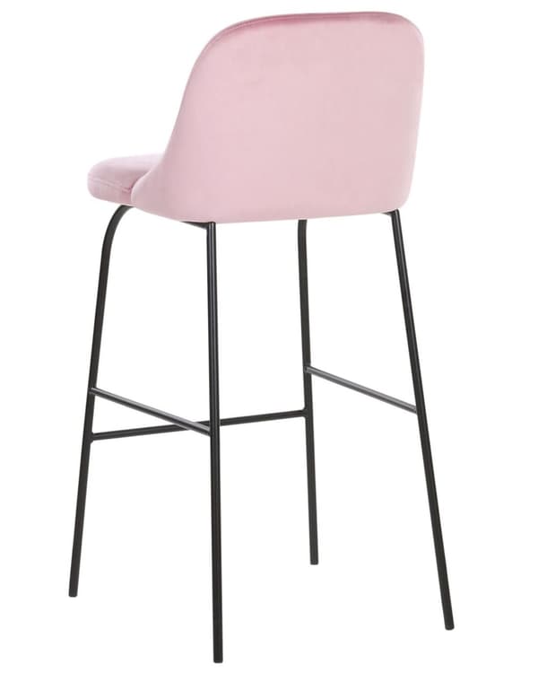 Sæt med 2 Rosa Barstole Betrukket med Velour Sorte Metalben Industriel Stil