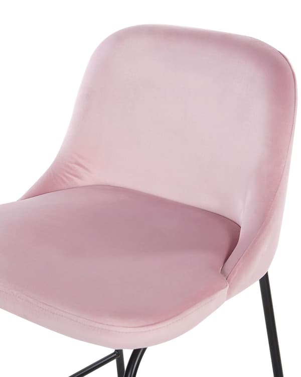 Sæt med 2 Rosa Barstole Betrukket med Velour Sorte Metalben Industriel Stil