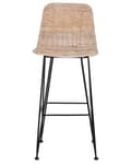 Miniatyrbillede 5 af 9: Barstole Beige Rattan med Sort Metalben Sæt 103 x 47 x 43 Flet Stole til Køkkenø Træ med Ryglæn Fodstøtte og Anti Rids Dupper Inspireret Boho