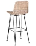 Miniatyrbillede 6 af 9: Barstole Beige Rattan med Sort Metalben Sæt 103 x 47 x 43 Flet Stole til Køkkenø Træ med Ryglæn Fodstøtte og Anti Rids Dupper Inspireret Boho