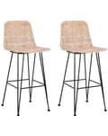 Miniatyrbillede 1 af 9: Barstole Beige Rattan med Sort Metalben Sæt 103 x 47 x 43 Flet Stole til Køkkenø Træ med Ryglæn Fodstøtte og Anti Rids Dupper Inspireret Boho
