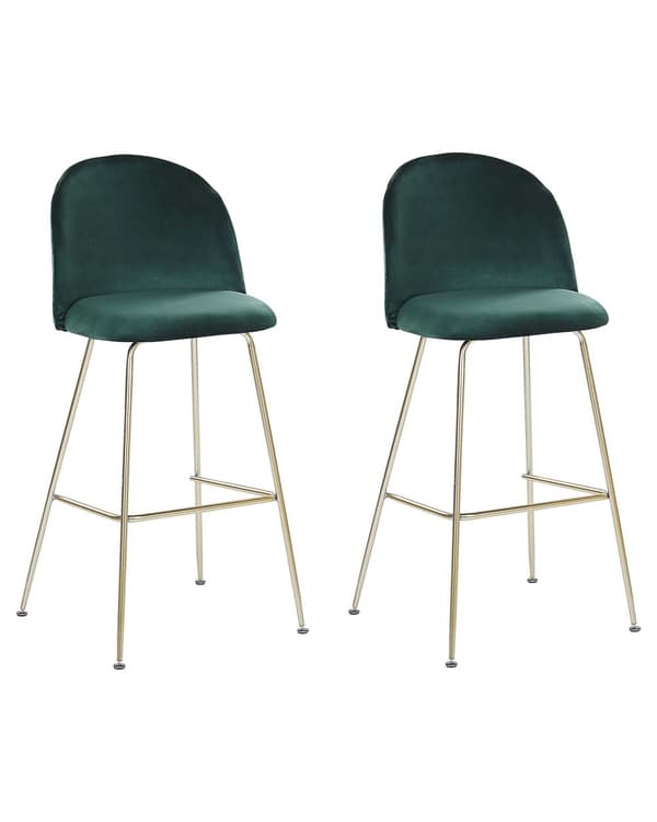 Set av 2 Barstolar Grön Sammetsklädsel Guld Stålram Höjd Sits Matsal Möbler Glam Design
