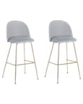 Miniatyrbild 1 av 9: Set av 2 Barstolar Grå Sammetsklädsel Guld Stålram Höjd Sits Matsal Möbler Glam Design