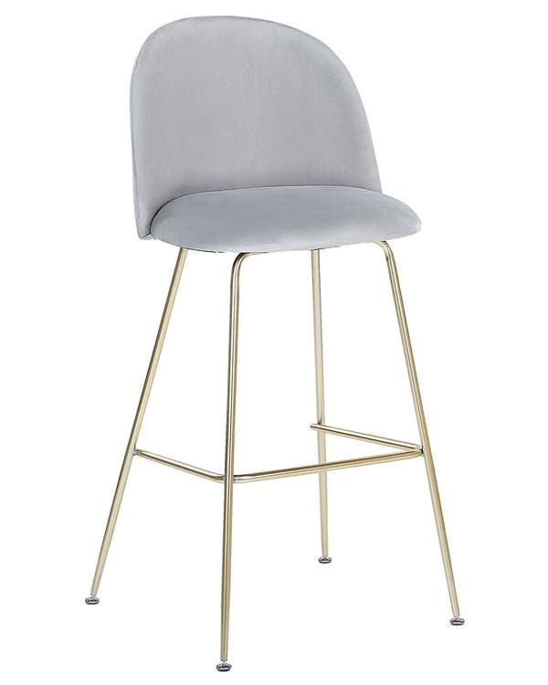 Barstole Grå Velour Stof med Guld Stålstel Sæt af 2 114 x 54 x 52 cm Moderne Blød Retro Design Køkken Spisestuemøbel Indretning Skandinavisk