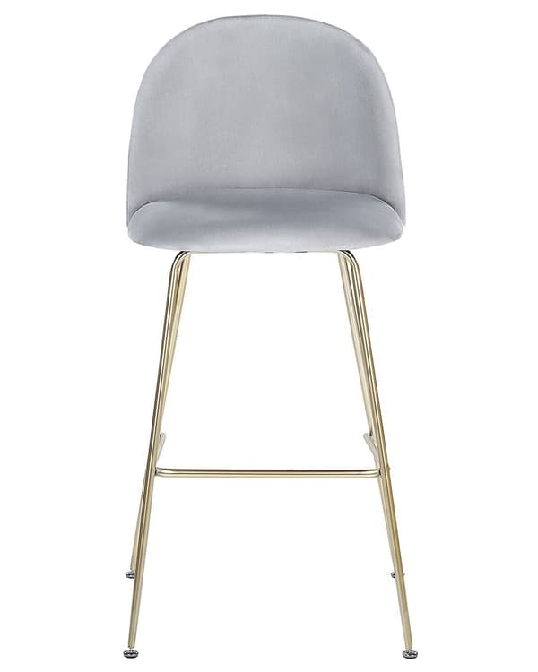 Barstole Grå Velour Stof med Guld Stålstel Sæt af 2 114 x 54 x 52 cm Moderne Blød Retro Design Køkken Spisestuemøbel Indretning Skandinavisk