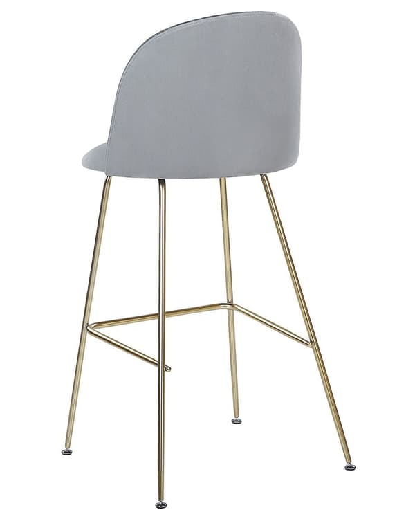 Barstole Grå Velour Stof med Guld Stålstel Sæt af 2 114 x 54 x 52 cm Moderne Blød Retro Design Køkken Spisestuemøbel Indretning Skandinavisk